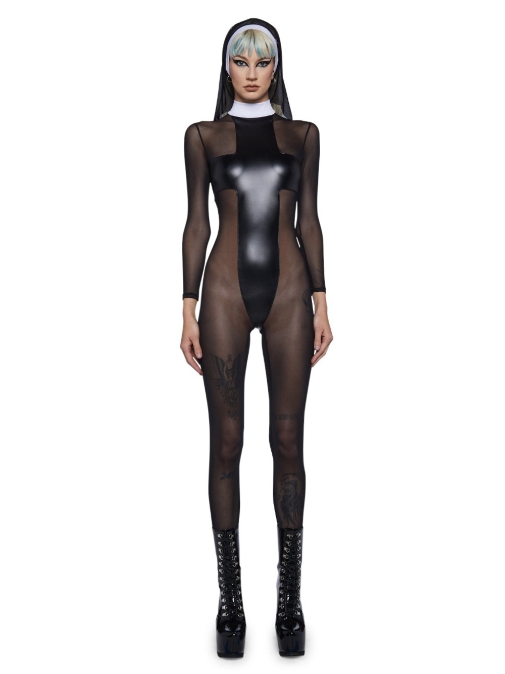 Forplay Black Nun Mesh Bodysuit Costume